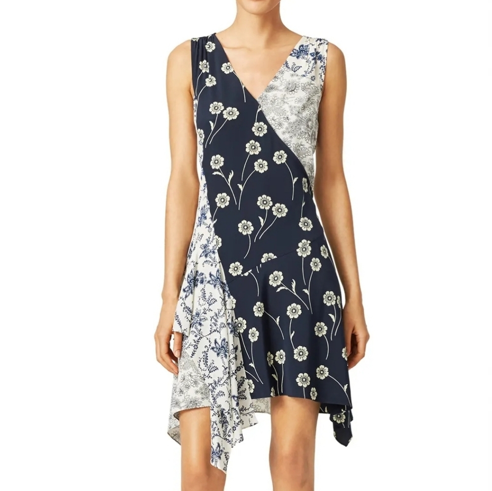Floral Asymmetrical Navy and White Dress